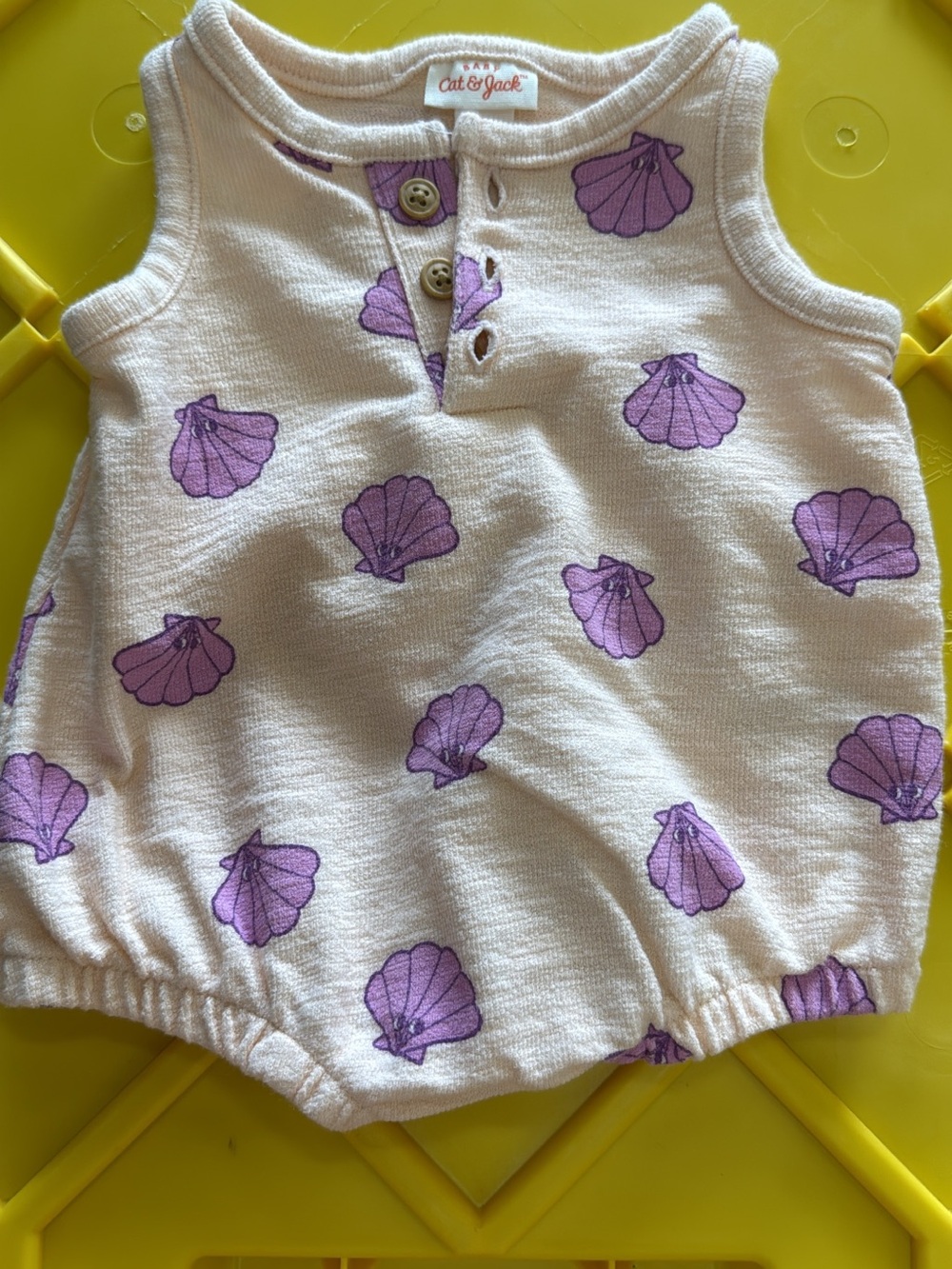 Cat & Jack Cream Tank Romper with Purple Shell Print